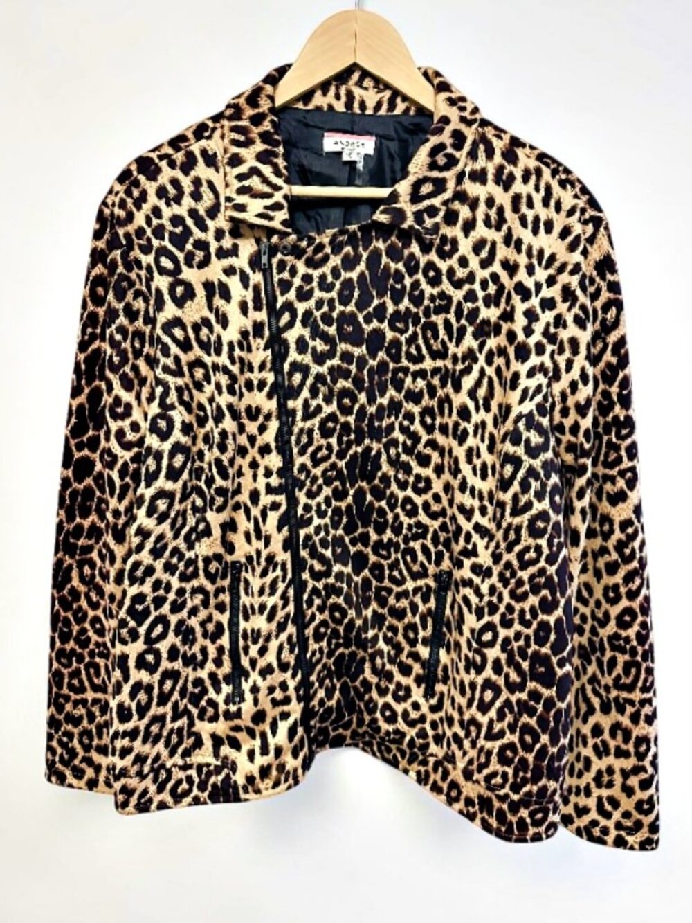 Andree by Unit 1X Leopard Animal Print MOTO Jacket Zip Front Stretch Relaxed Fit